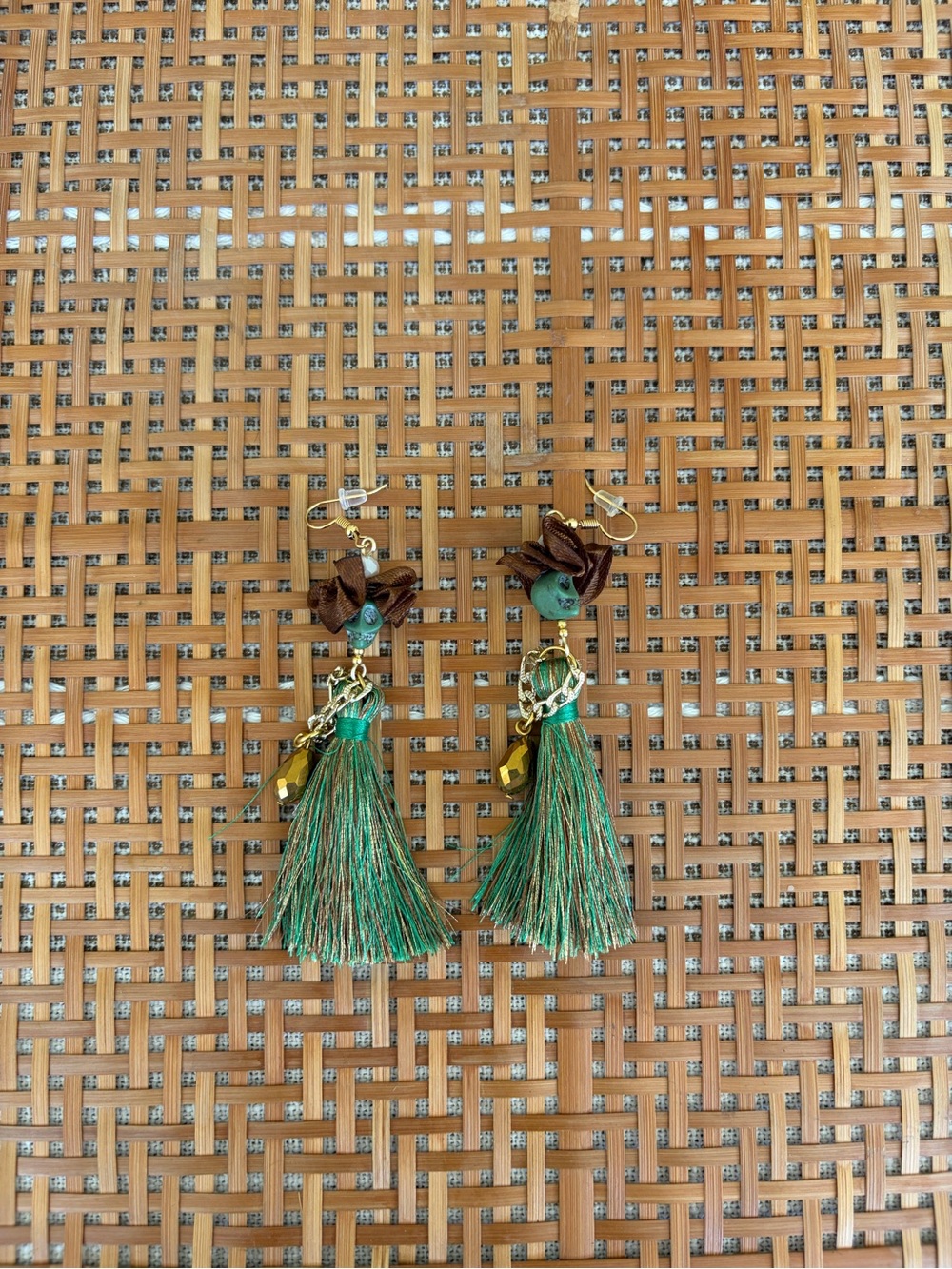 Mexican Catrina Dia de Los Muertos/Day of the Day Earrings - Green/Brown/Gold